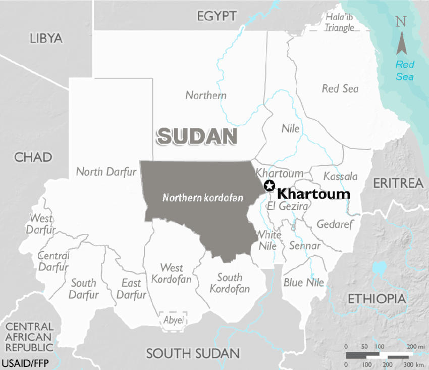 The administration map of Sudan Kordofan State in black color 1