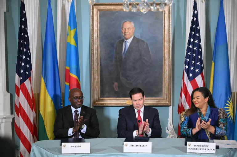 AFP 20250627 643Q944 v1 HighRes UsDrcRwandaPoliticsDiplomacyConflictPeace 1751046001